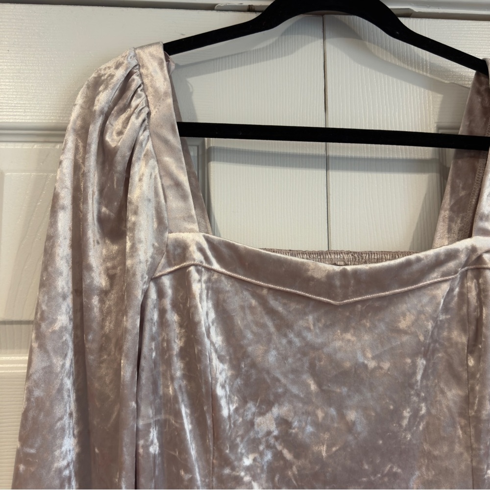 By Anthropologie Crushed Velvet Long Sleeve Blouse Top Women Size L Champagne - Picture 5 of 13